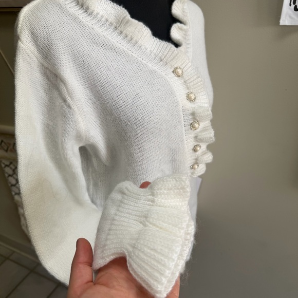 White Ruffled Button-Up Sweater - Picture 4 of 6